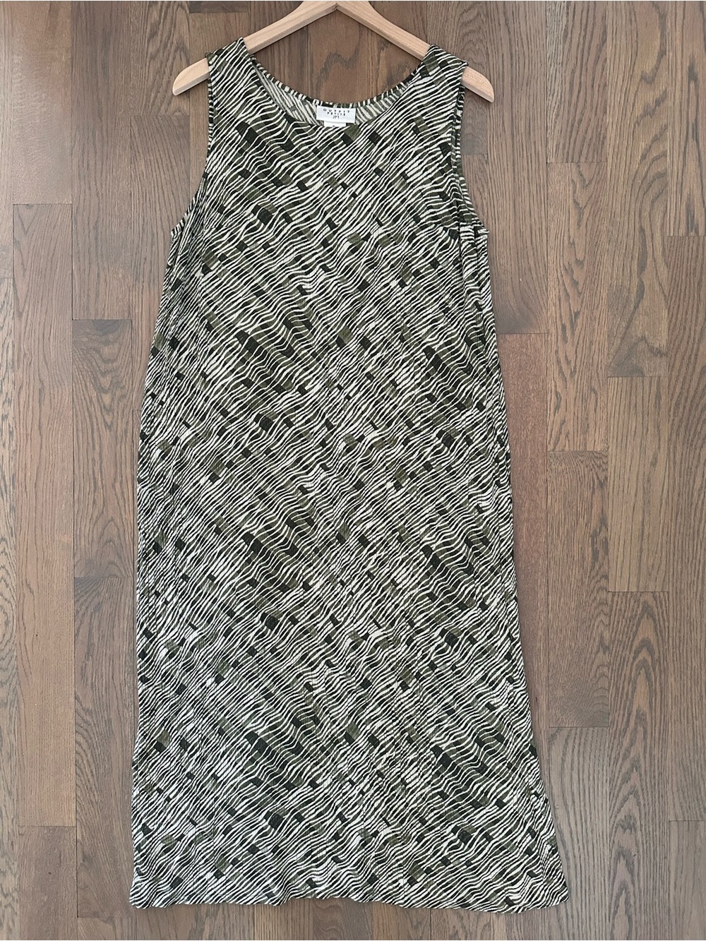 Vintage Crinkle Gauze Animal Print Sleeveless Maxi Dress in Olive, Cream PL